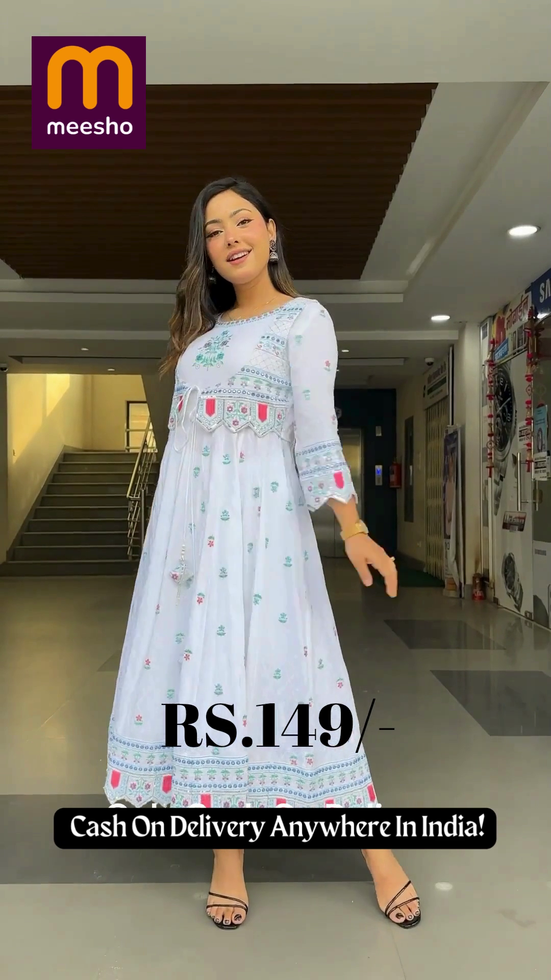 White Anarkali Kurta with Embroidered Mirror-Work Jacket