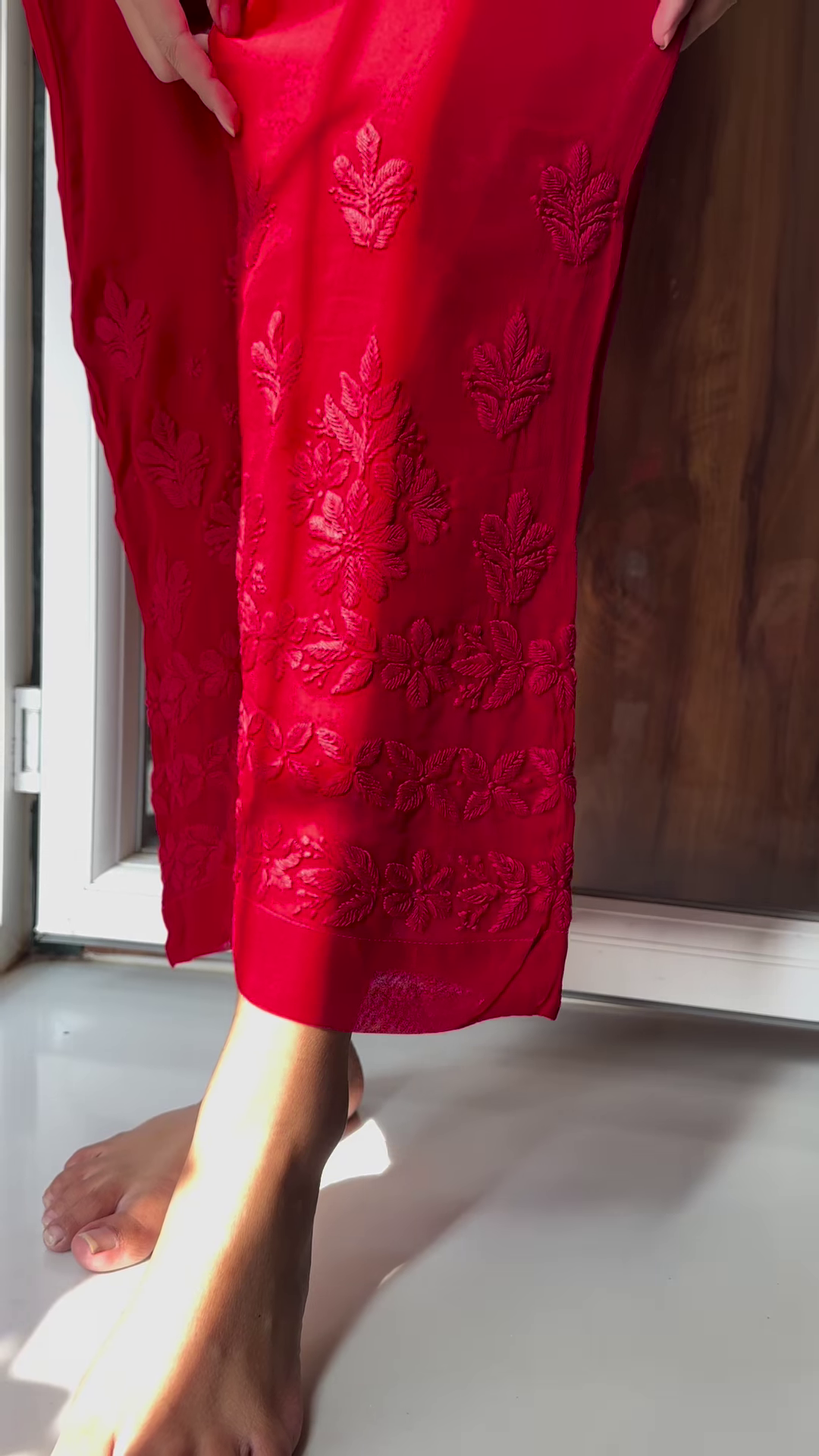 Vibrant Crimson Red Georgette Suit with Dense All-Over Floral Chikankari Embroidery - Royal Festive Collection
