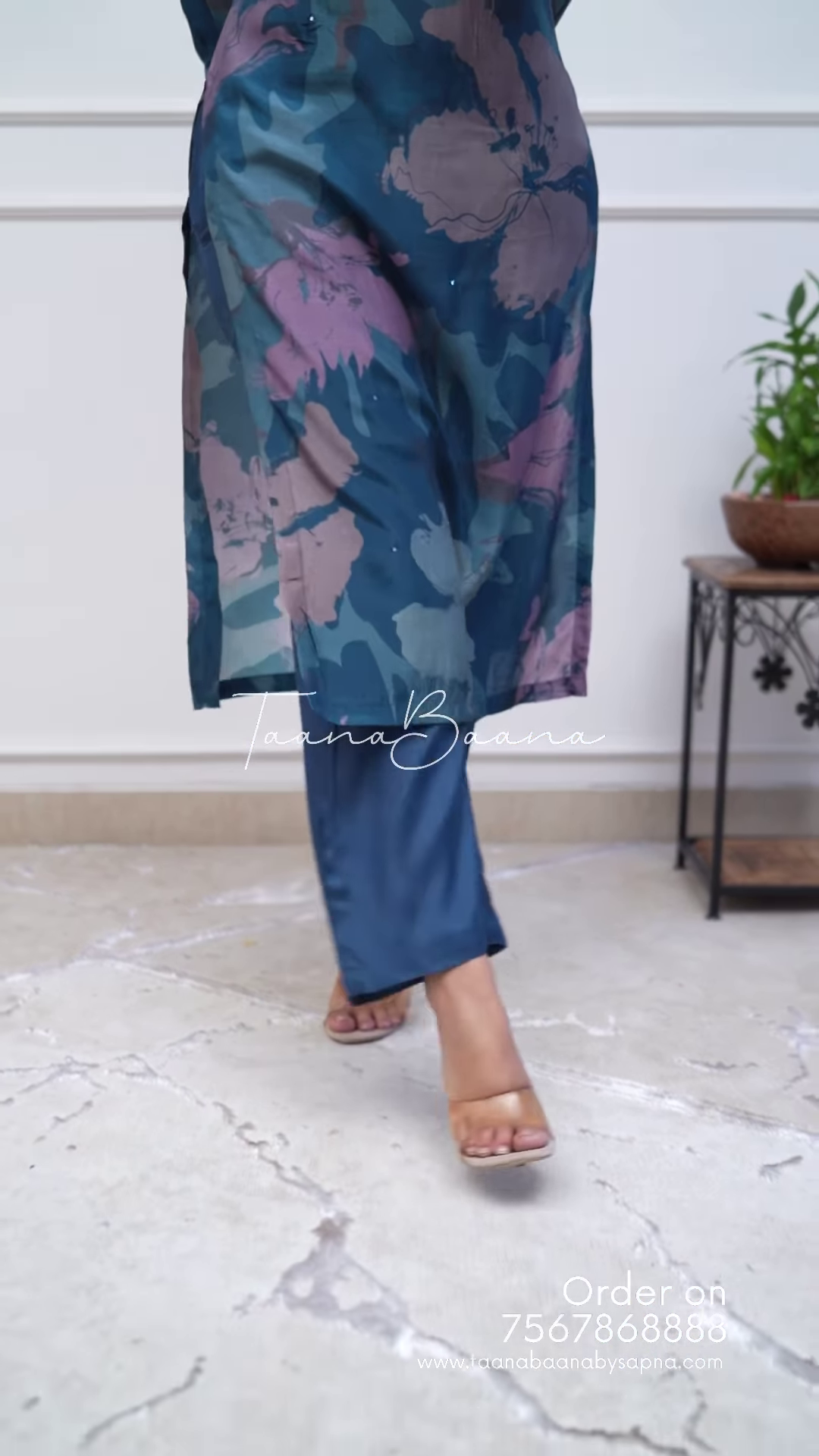 Elegant Teal Floral Silk Maxi Dress with V-Neck Detail & Pockets