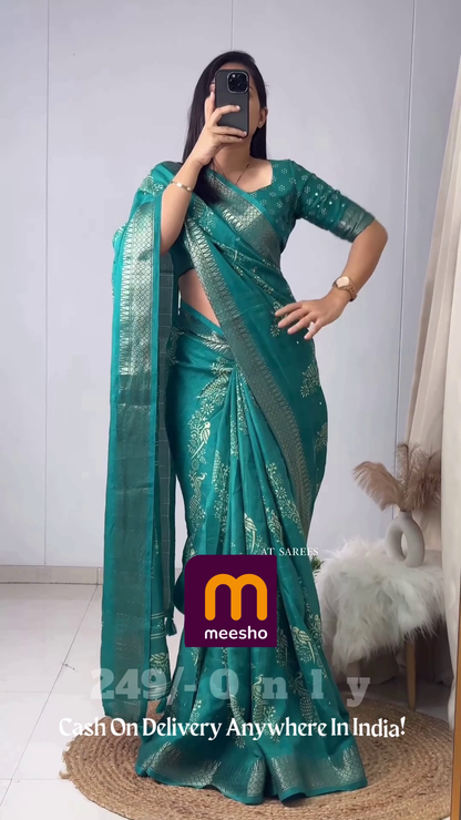 Elegant Mustard Gold Floral Chiffon Saree with Hand-Embellished Scalloped Borders