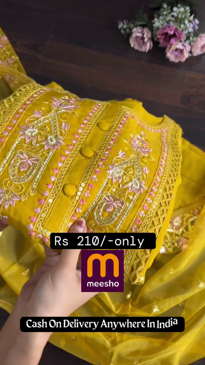 Radiant Mustard Yellow Georgette Embroidered Suit