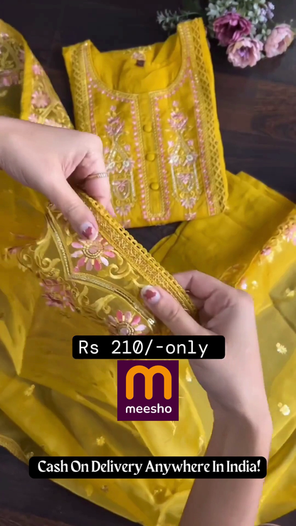 Radiant Mustard Yellow Georgette Embroidered Suit