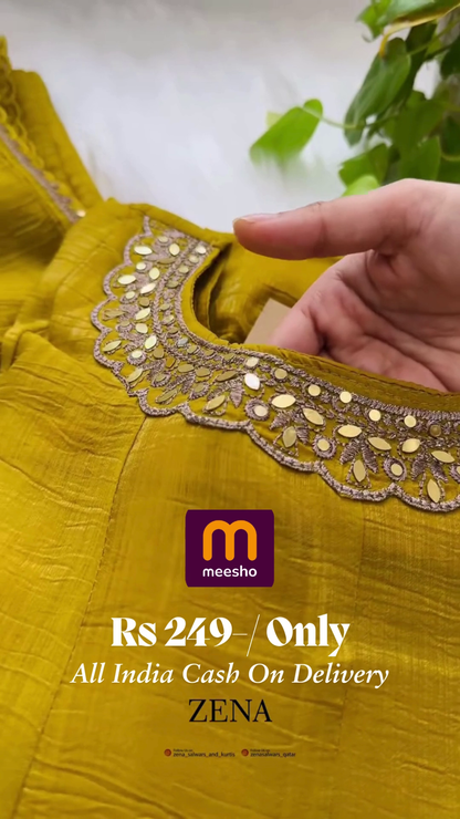 Mustard Yellow Anarkali Gown with Zari and Mirror Work