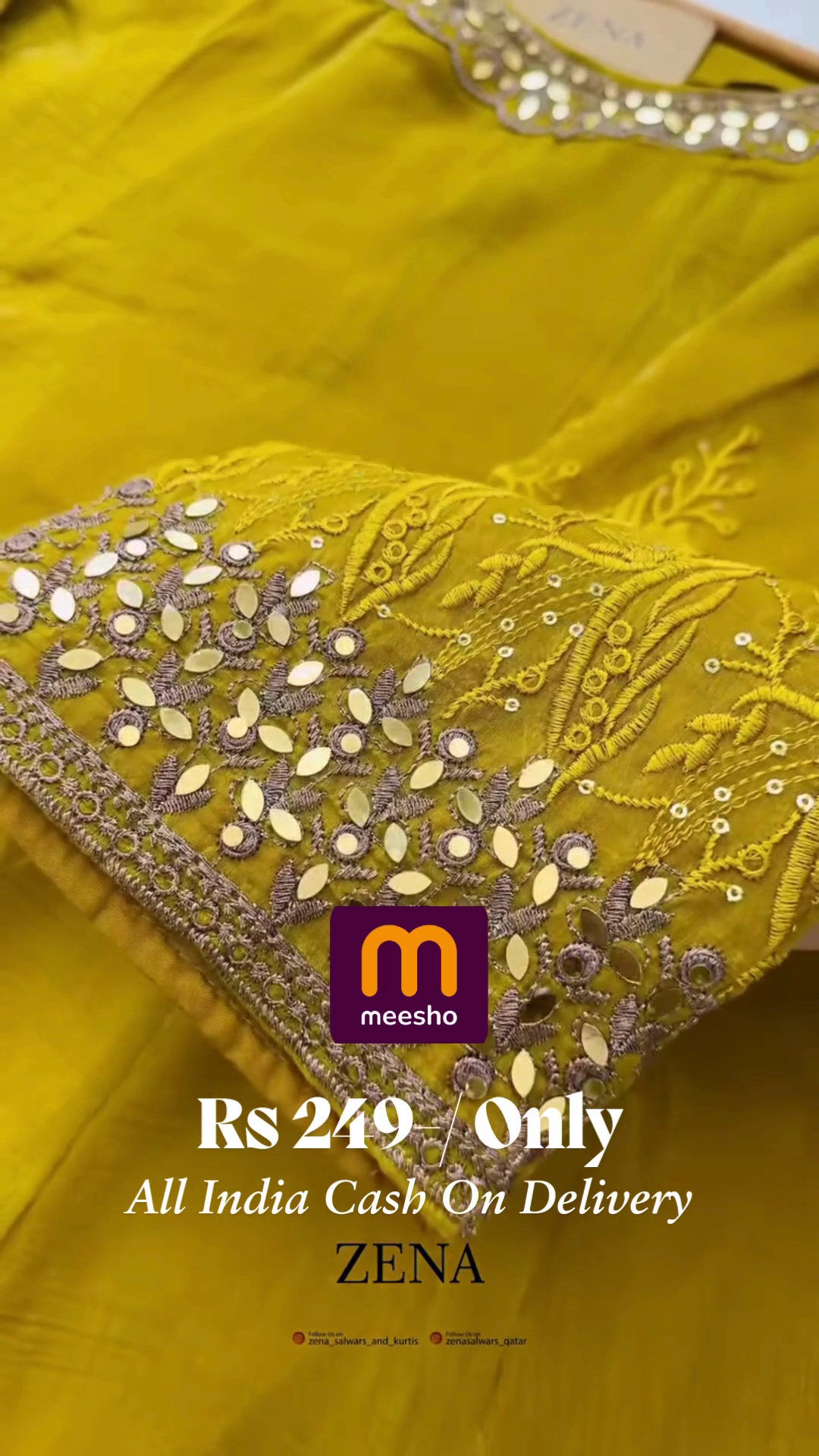 Mustard Yellow Anarkali Gown with Zari and Mirror Work
