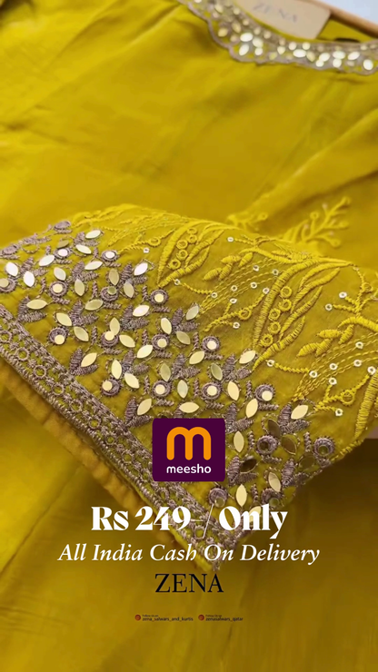 Mustard Yellow Anarkali Gown with Zari and Mirror Work