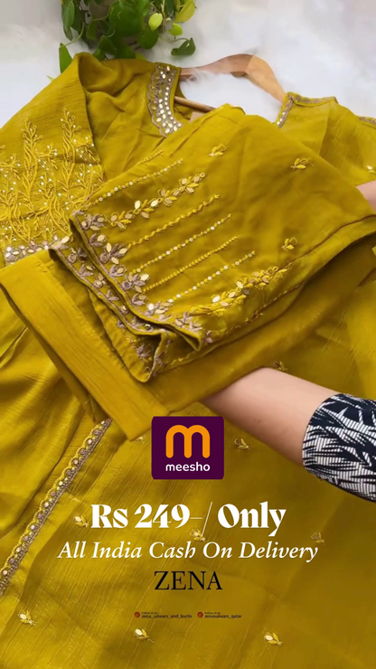 Mustard Yellow Anarkali Gown with Zari and Mirror Work