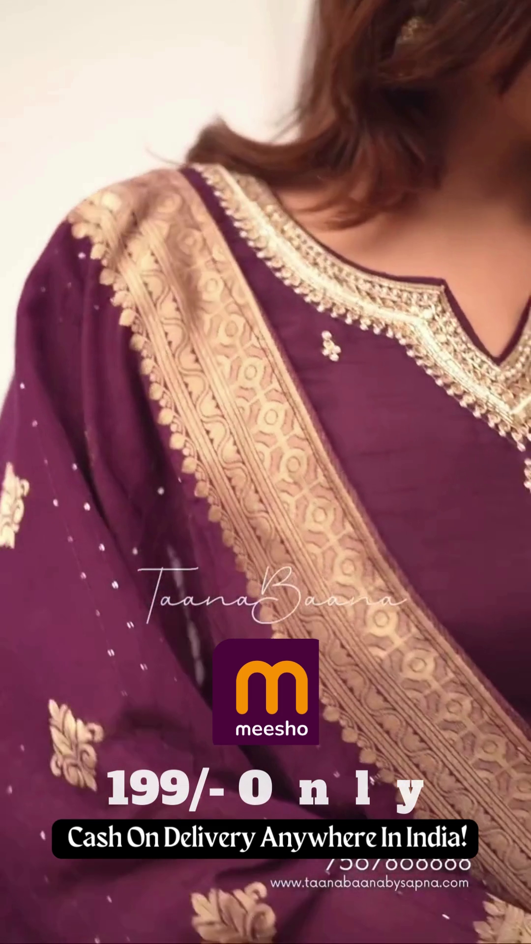 Deep Plum Purple Silk Suit with Gold Zari Border
