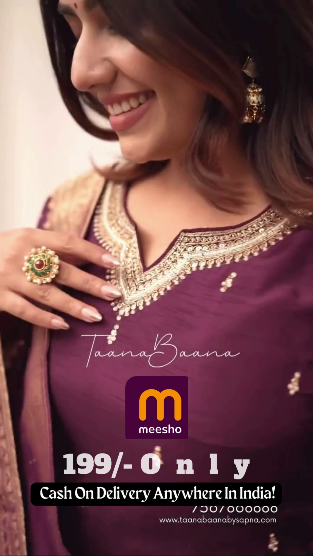 Deep Plum Purple Silk Suit with Gold Zari Border