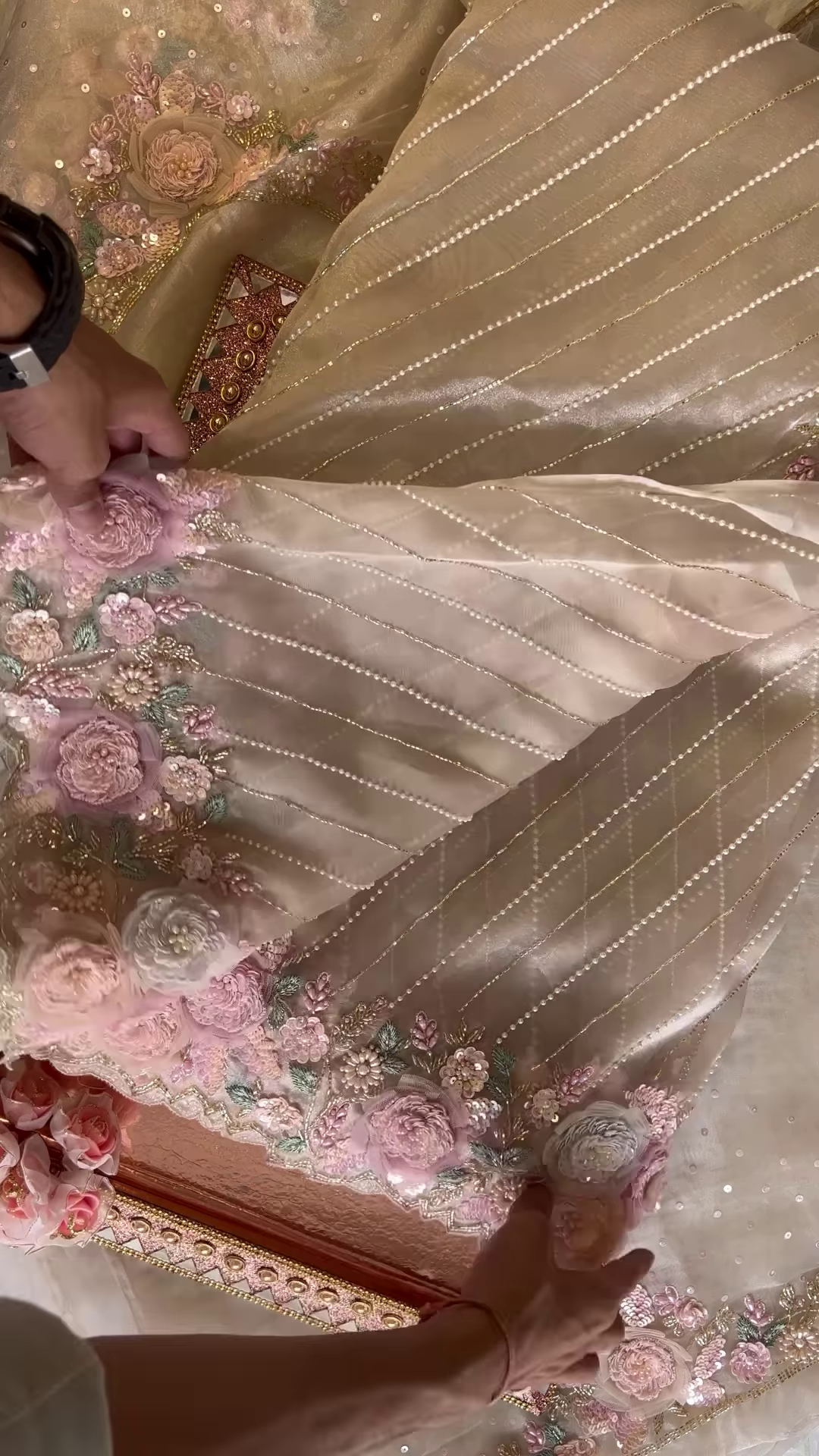 Champagne Gold 3D Floral Applique Gown