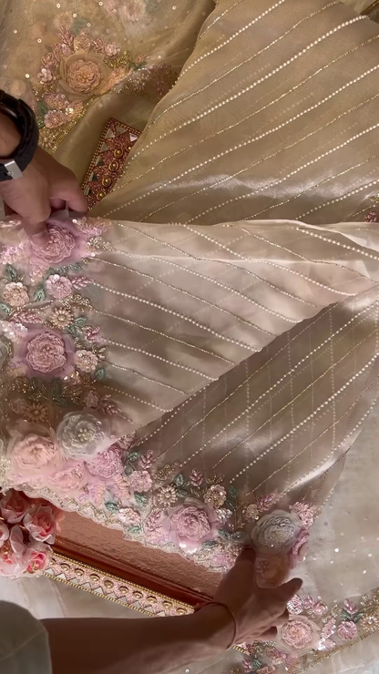 Champagne Gold 3D Floral Applique Gown