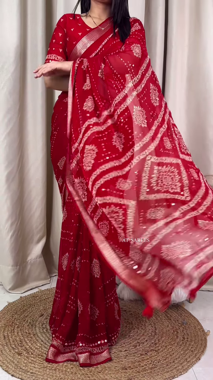 Crimson Red Georgette Bandhani Saree