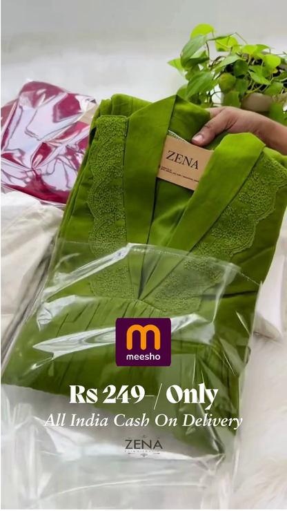 Lime Green V-Neck Tunic with Floral Lace Embroidery