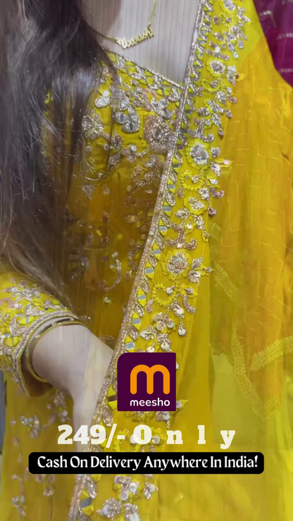 Bright Yellow Anarkali Gown with All-Over Sequin Work