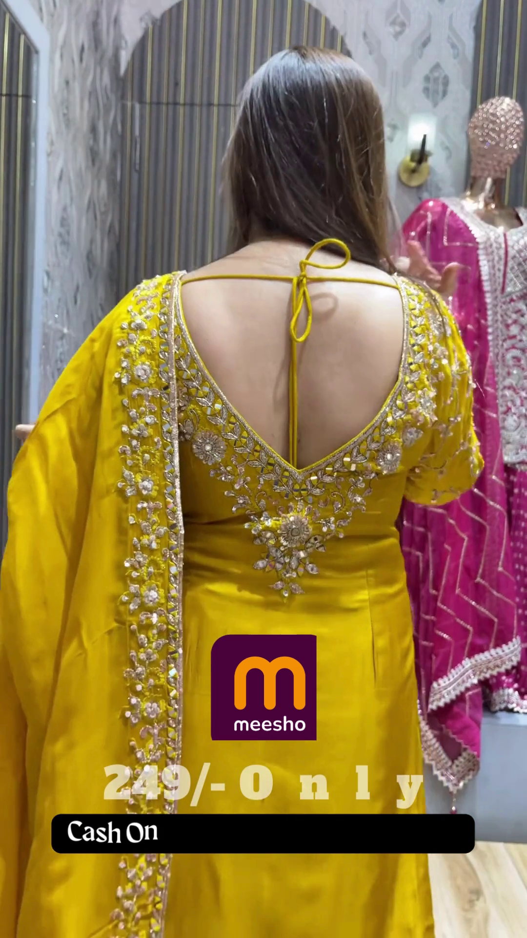 Bright Yellow Anarkali Gown with All-Over Sequin Work