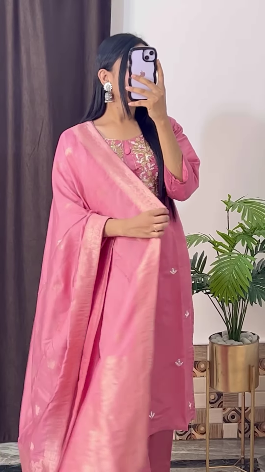 Mustard Yellow Silk Kurta with Ethnic Floral Embroidery and Pink Dupatta - Vibrant Festive Suit Set