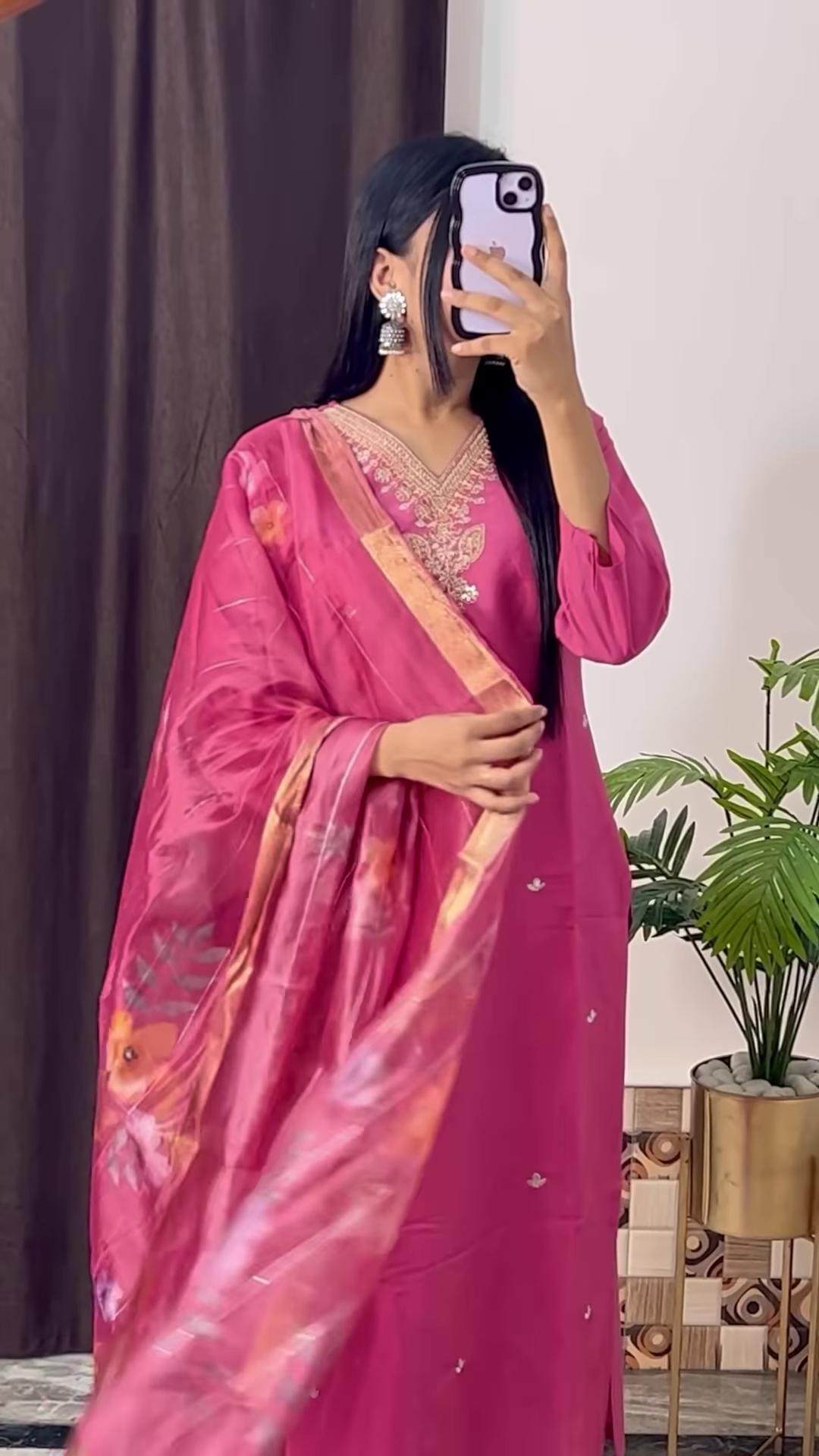 Mustard Yellow Silk Kurta with Ethnic Floral Embroidery and Pink Dupatta - Vibrant Festive Suit Set