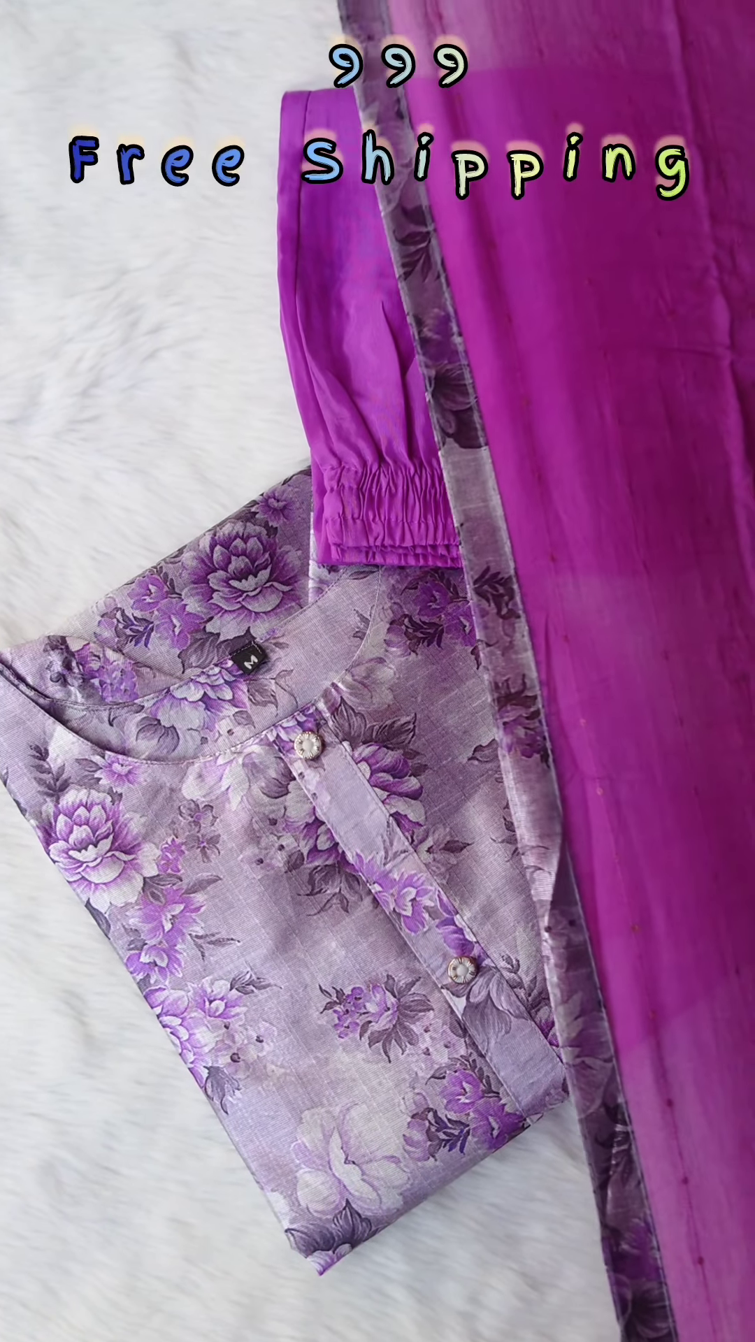 Soft Beige Chanderi Kurta with Pastel Floral Print and Magenta Silk Pants - Elegant Semi-Formal Ethnic Set