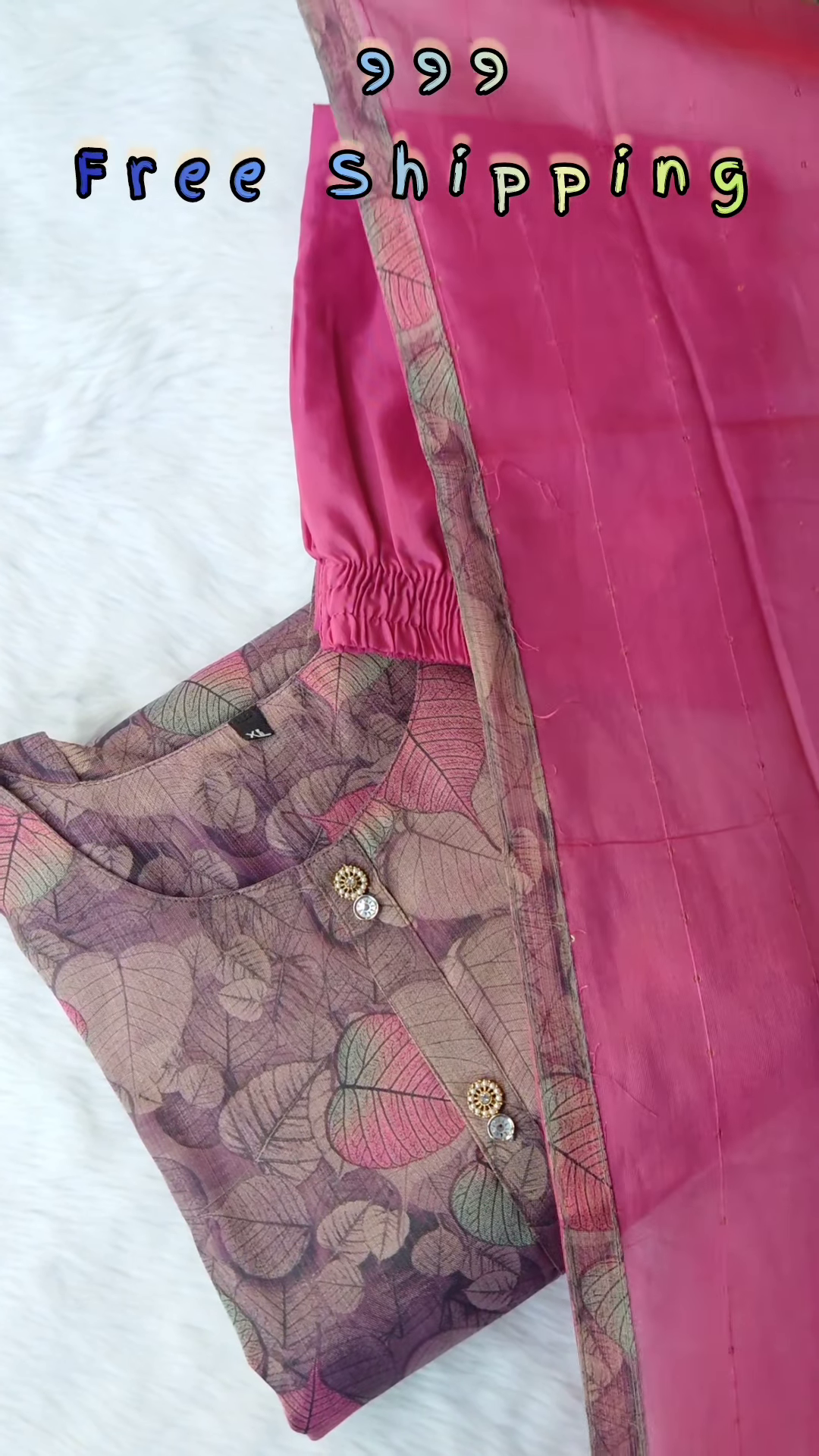 Soft Beige Chanderi Kurta with Pastel Floral Print and Magenta Silk Pants - Elegant Semi-Formal Ethnic Set