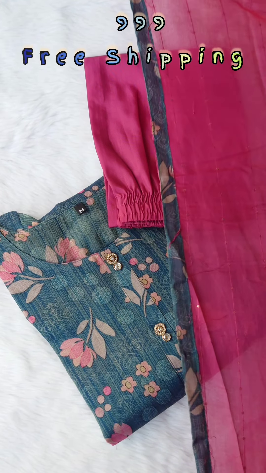 Soft Beige Chanderi Kurta with Pastel Floral Print and Magenta Silk Pants - Elegant Semi-Formal Ethnic Set