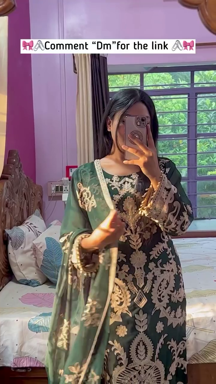 Bottle Green Georgette Kurta with Heavy Cream Thread Embroidery and Matching Dupatta - Elegant Ethnic Ensemble