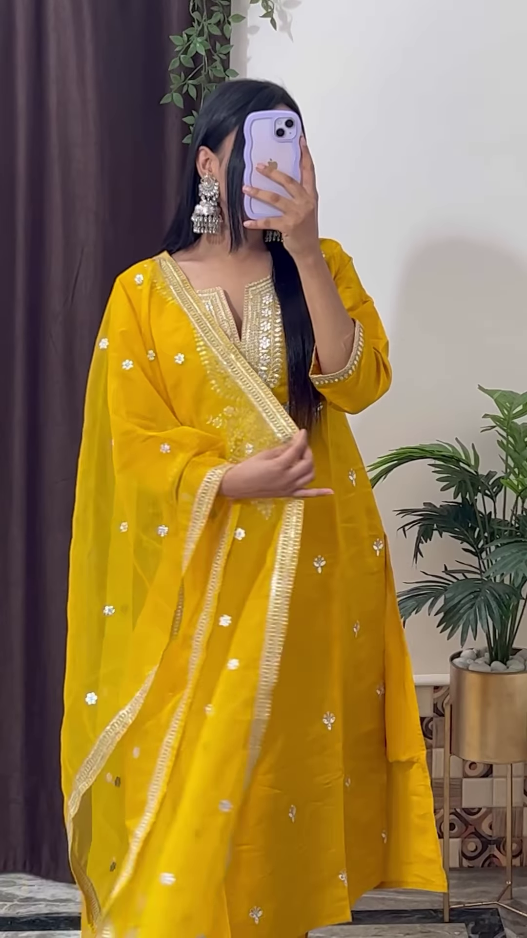 Deep Magenta Silk Kurta with Gold Zari Yoke and Floral Printed Dupatta - Modern Festive Ethnic Suit