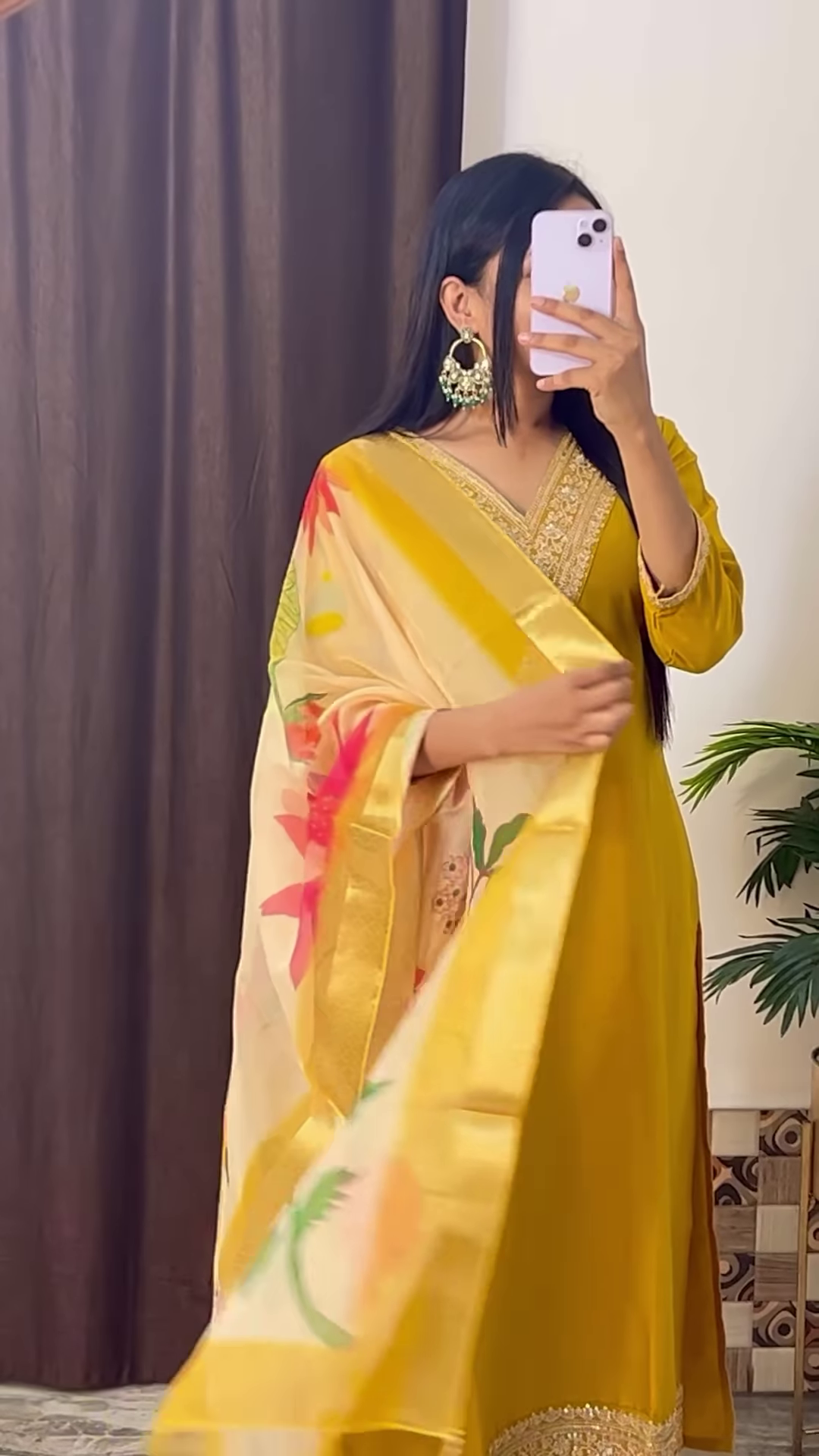 Deep Magenta Silk Kurta with Gold Zari Yoke and Floral Printed Dupatta - Modern Festive Ethnic Suit