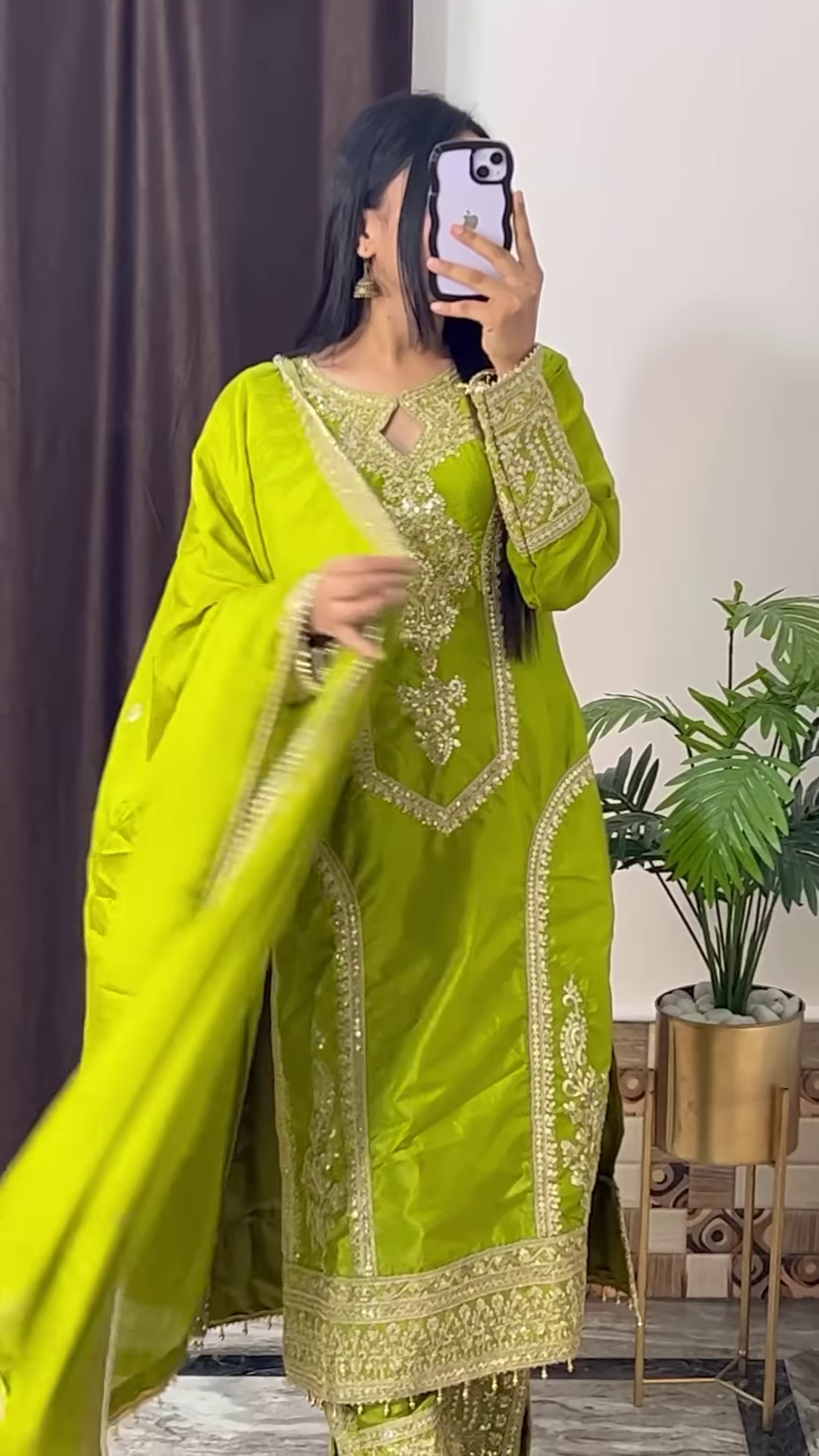 Deep Magenta Silk Kurta with Gold Zari Yoke and Floral Printed Dupatta - Modern Festive Ethnic Suit