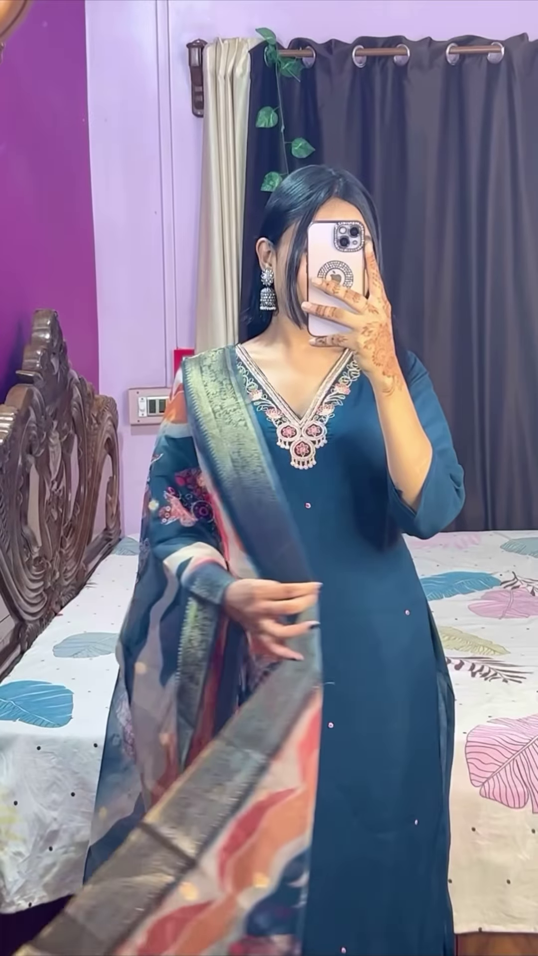 Deep Magenta Silk Kurta with Gold Zari Yoke and Floral Printed Dupatta - Modern Festive Ethnic Suit
