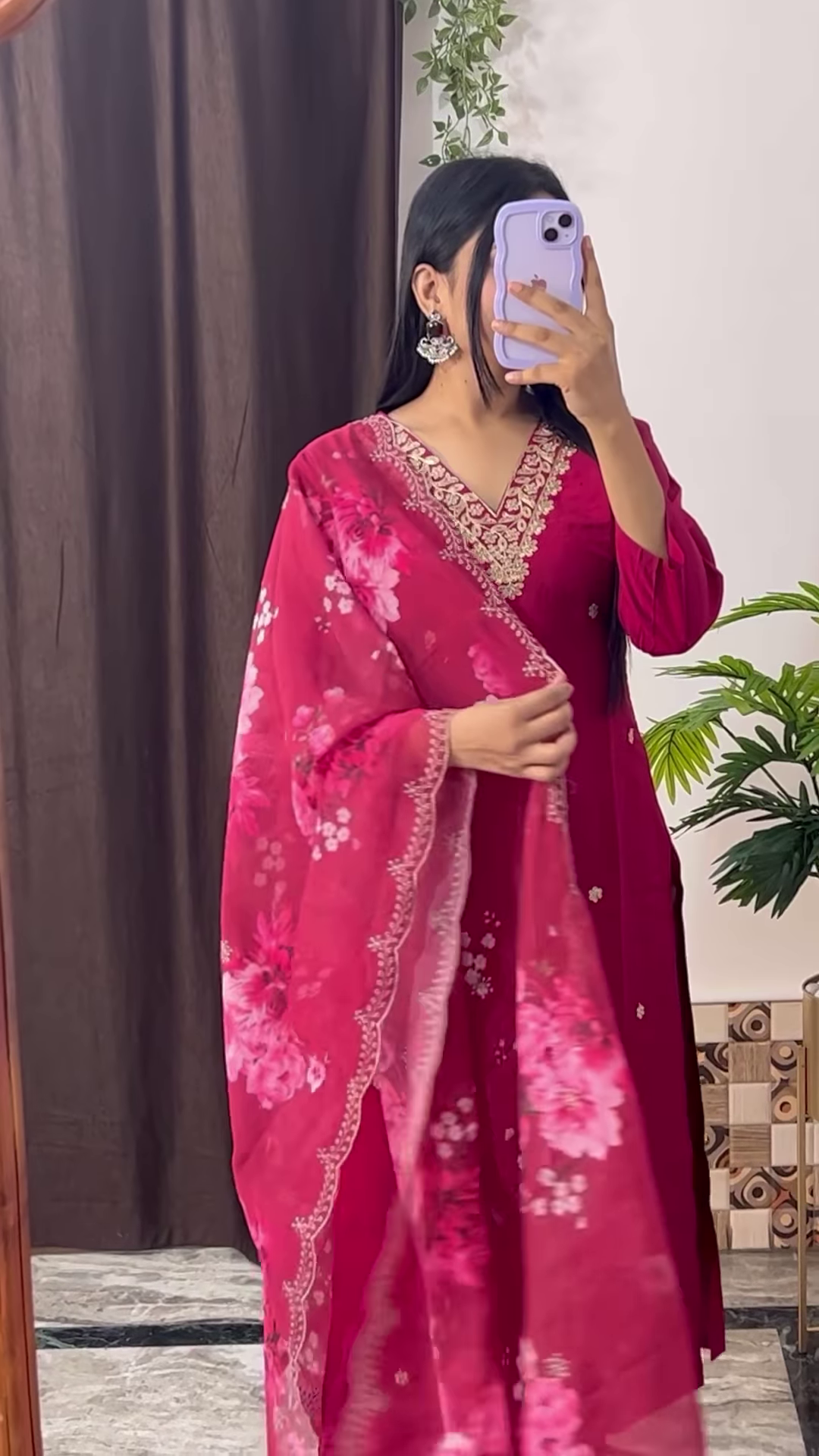 Elegant Dark Teal Green Kurta with White Floral Embroidery and Printed Organza Dupatta - Chic Ethnic Set