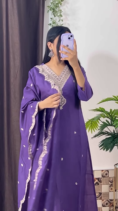Elegant Dark Teal Green Kurta with White Floral Embroidery and Printed Organza Dupatta - Chic Ethnic Set