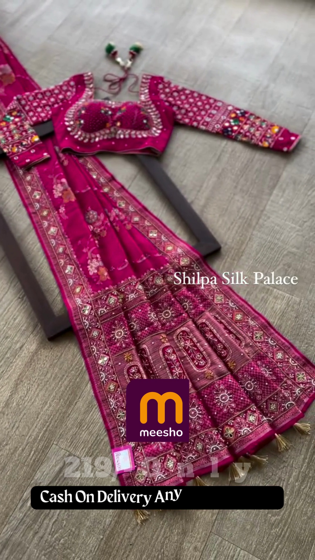Vibrant Hot Pink Silk Blouse and Saree Set with Heavy Mirror and Zari Work - Traditional Wedding Collection
