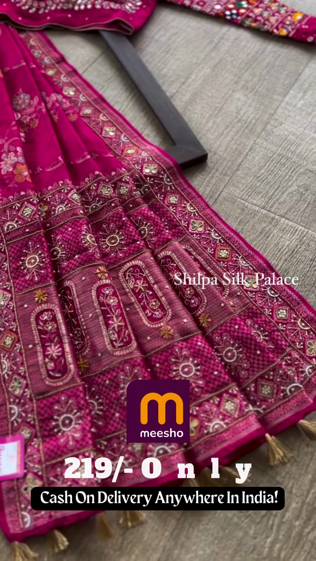 Vibrant Hot Pink Silk Blouse and Saree Set with Heavy Mirror and Zari Work - Traditional Wedding Collection