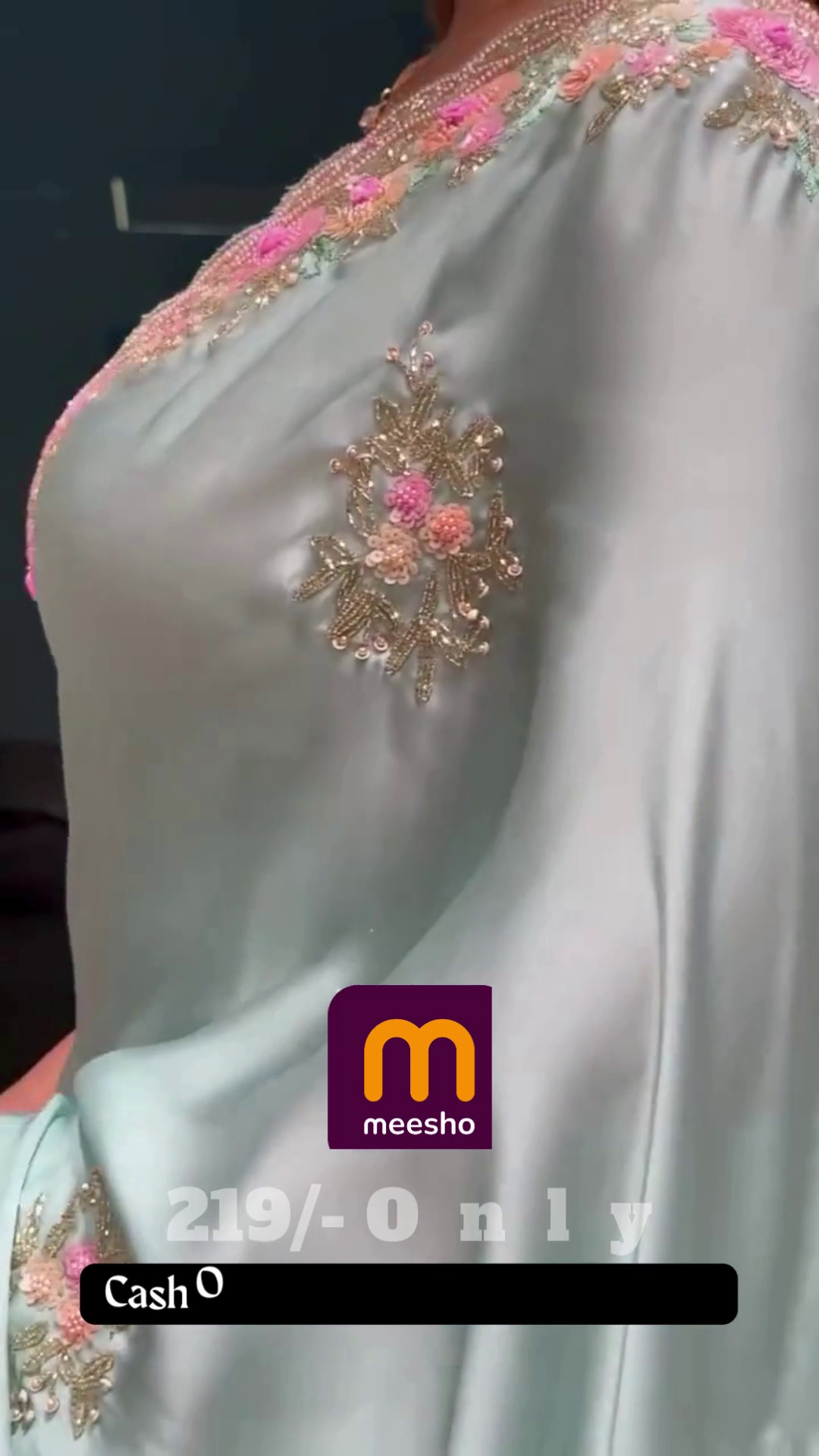 Soft Mint Green Saree with Pink Floral Embroidery and Scalloped Border - Designer Pastel Ethnic Wear