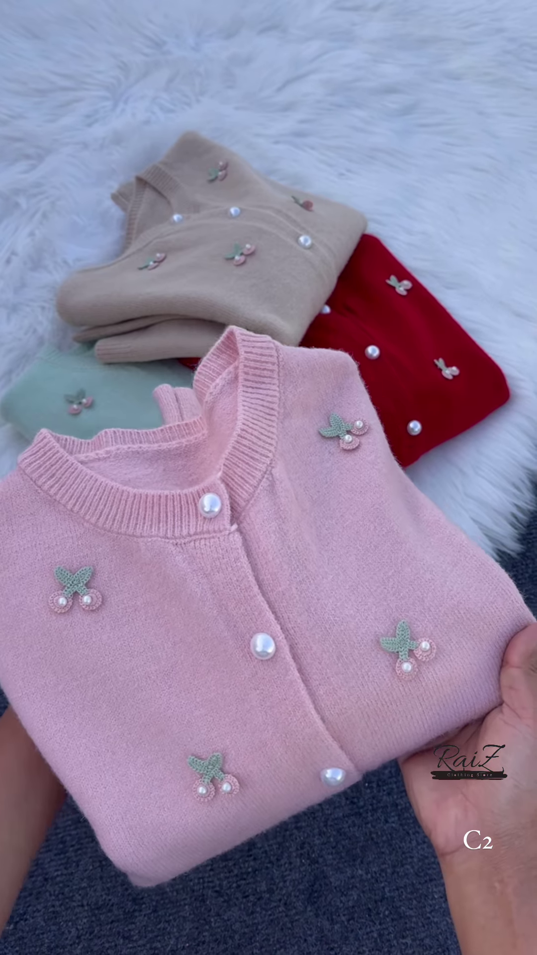 Pastel Cherry Embroidered Button-Down Cardigans with Pearl Buttons - Aesthetic Winter Knitwear Collection