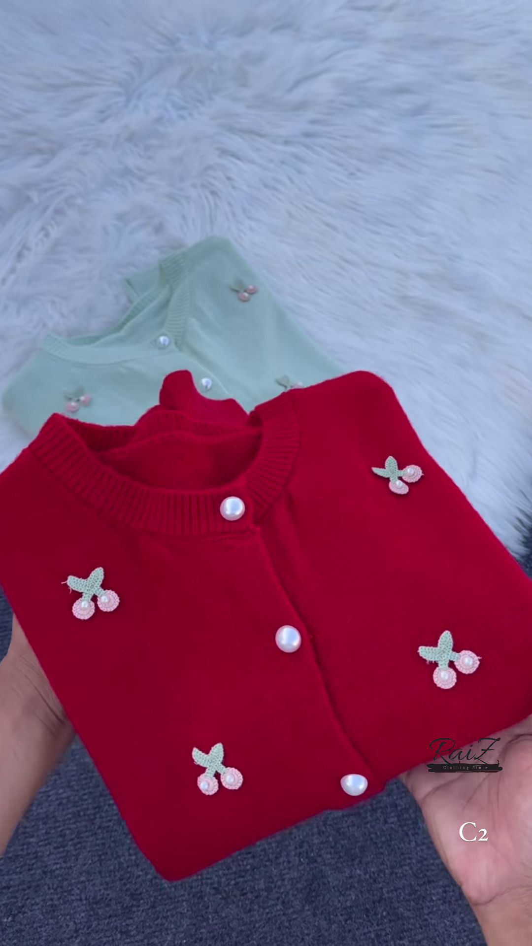 Pastel Cherry Embroidered Button-Down Cardigans with Pearl Buttons - Aesthetic Winter Knitwear Collection