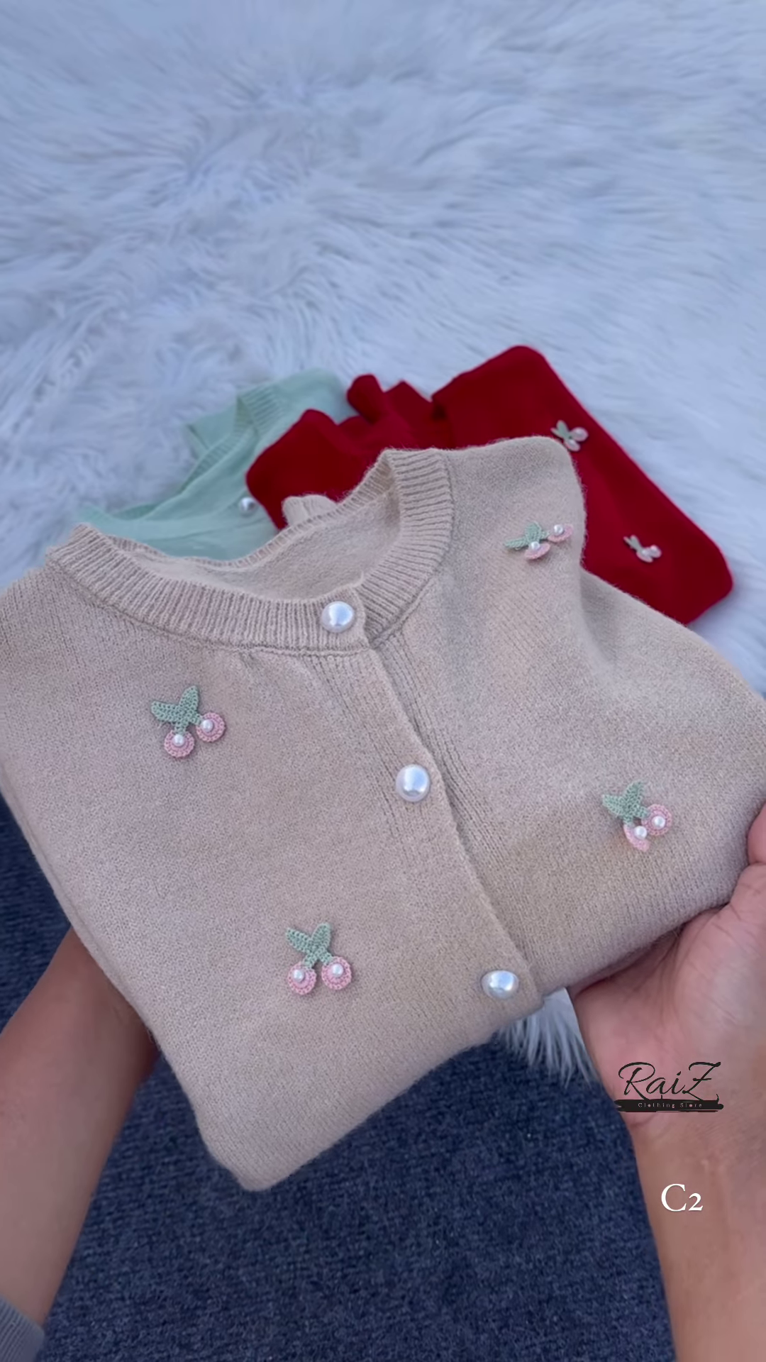 Pastel Cherry Embroidered Button-Down Cardigans with Pearl Buttons - Aesthetic Winter Knitwear Collection