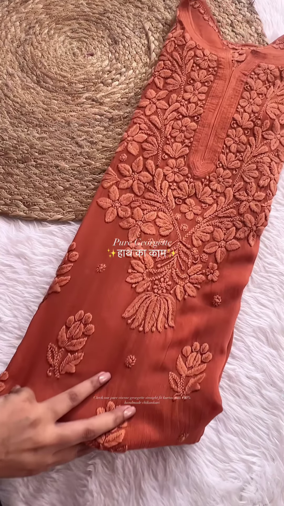 Hand-Embroidered Purple and Pink Pure Georgette Lucknowi Chikankari Kurta - Designer Boutique Ethnic Collection