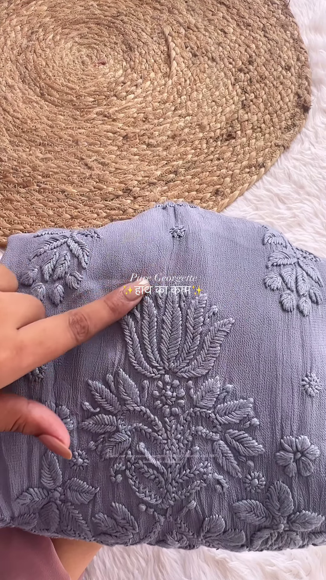 Hand-Embroidered Purple and Pink Pure Georgette Lucknowi Chikankari Kurta - Designer Boutique Ethnic Collection