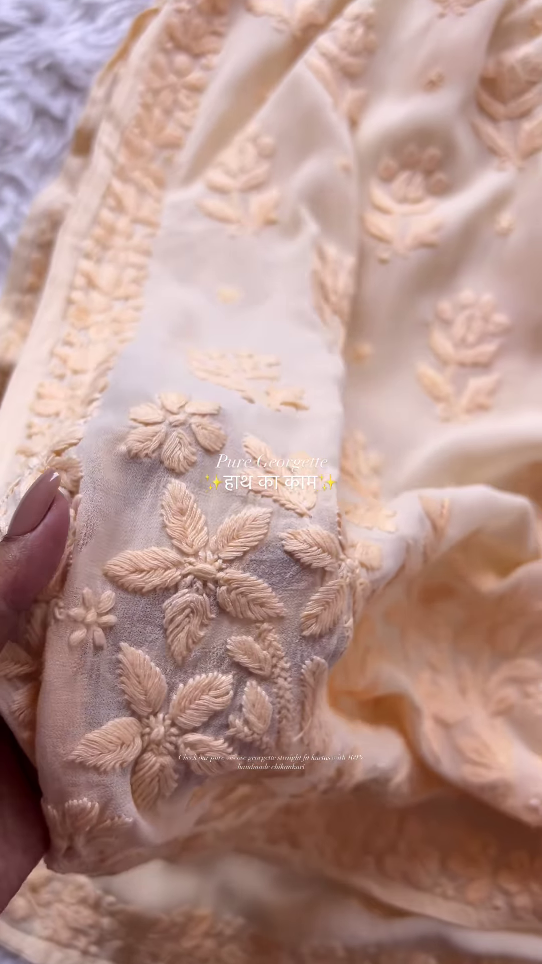 Hand-Embroidered Purple and Pink Pure Georgette Lucknowi Chikankari Kurta - Designer Boutique Ethnic Collection