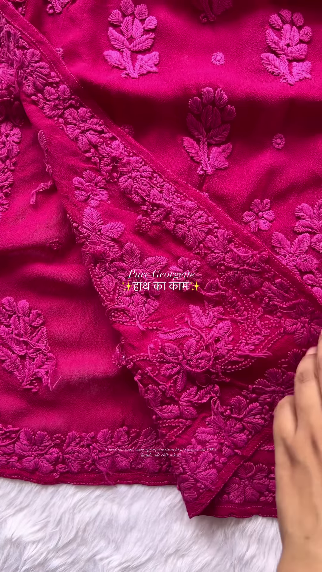 Hand-Embroidered Purple and Pink Pure Georgette Lucknowi Chikankari Kurta - Designer Boutique Ethnic Collection