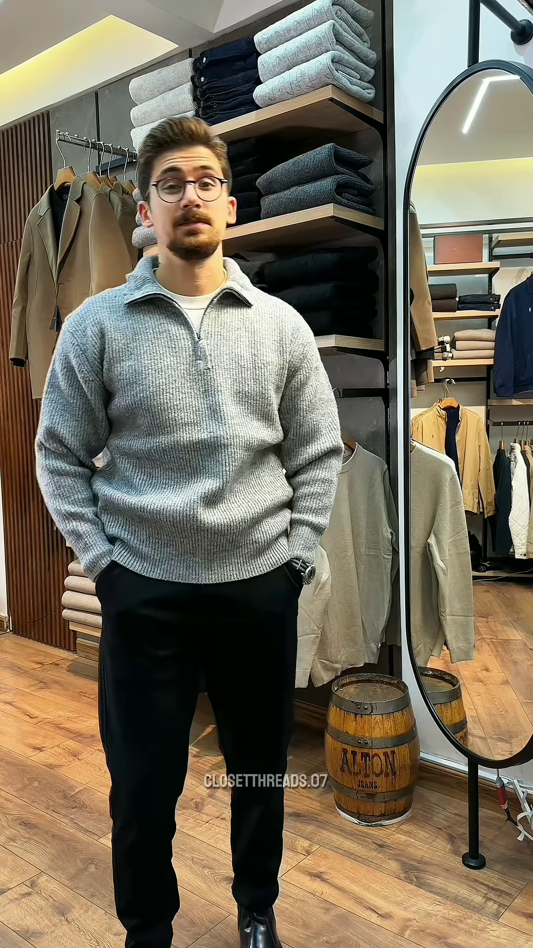 Men’s Premium Ribbed Half-Zip Sweater in Oatmeal Beige - Textured Winter Knitwear for a Polished Look150