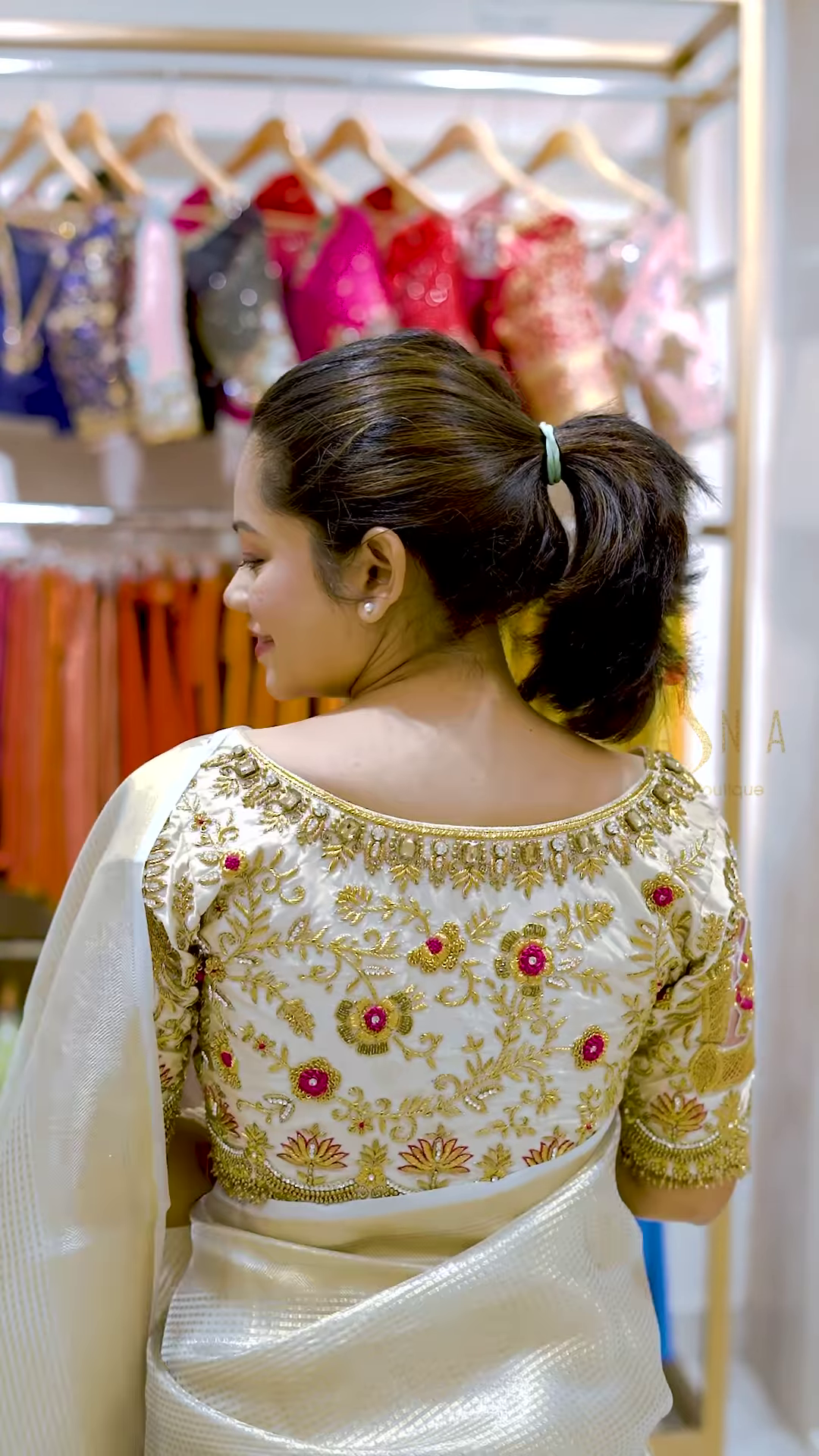 Deep Maroon Velvet Blouse with 3D Butterfly Embroidery and Hand-Encrusted Gold Sequin Detailing