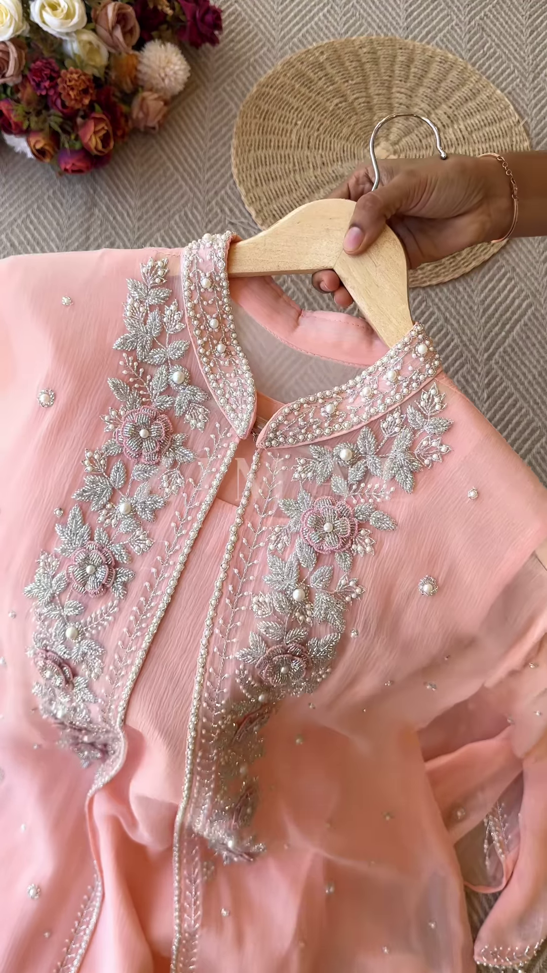 Mint Green Silk-Blend Kurta with Heavy Silver Zari Embroidery and Pearl Accents - Premium Occasion Wear
