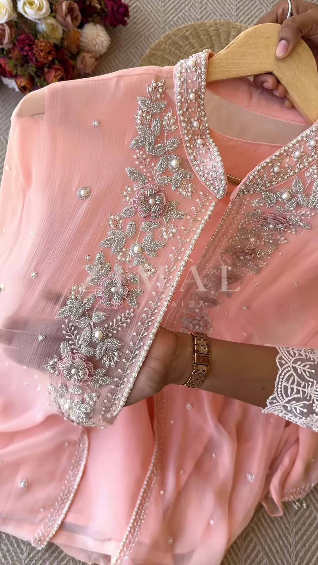 Mint Green Silk-Blend Kurta with Heavy Silver Zari Embroidery and Pearl Accents - Premium Occasion Wear