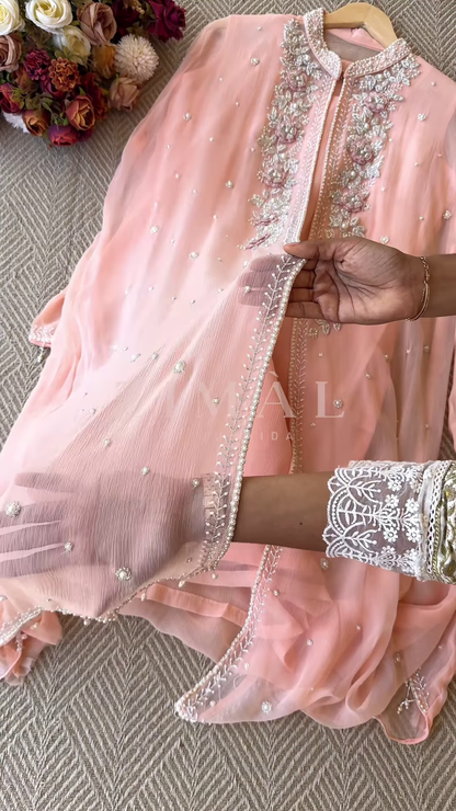 Mint Green Silk-Blend Kurta with Heavy Silver Zari Embroidery and Pearl Accents - Premium Occasion Wear