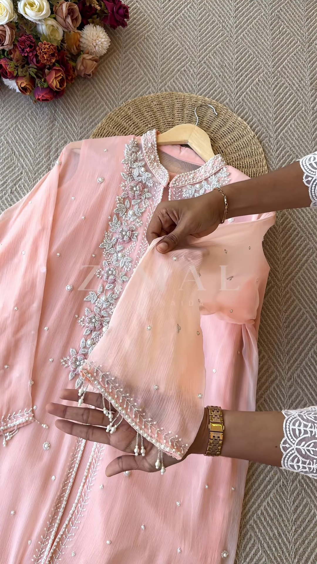 Mint Green Silk-Blend Kurta with Heavy Silver Zari Embroidery and Pearl Accents - Premium Occasion Wear