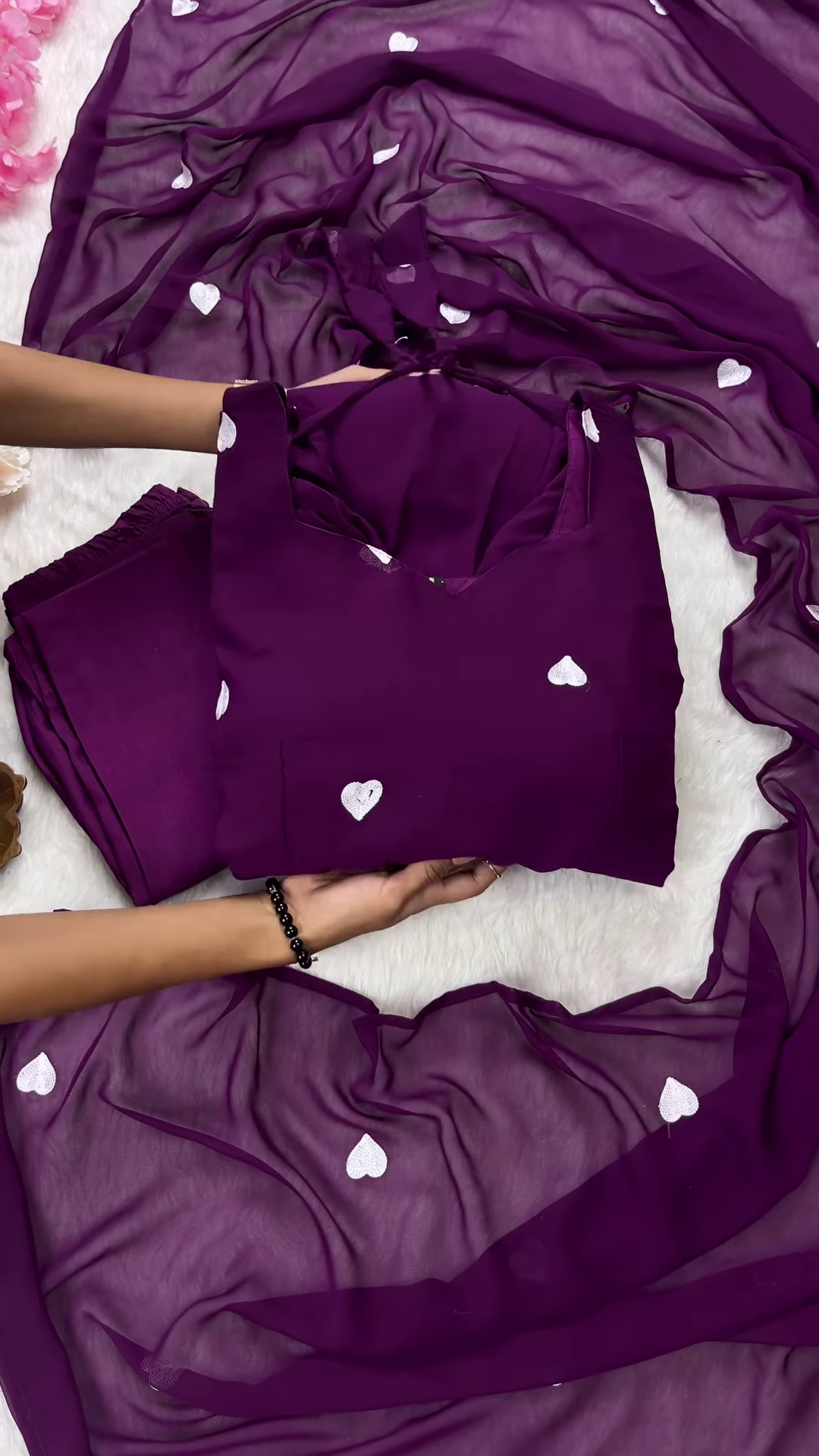 Deep Plum Purple Anarkali Gown with All-Over White Heart Sequin Embroidery - Whimsical Party Wear