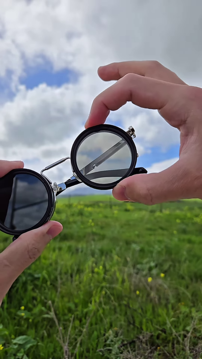 Retro Steampunk Circular Polarized Flip-Up Sunglasses - Vintage Style Round Metal Frame Eyewear